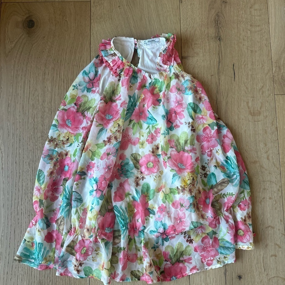 Mayoral dress floral sleeveless girls 6 pink teal
